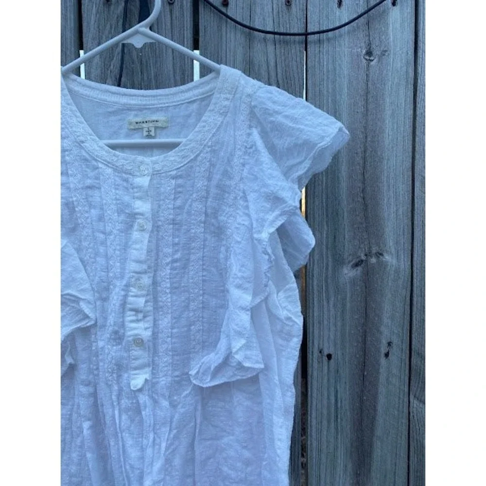 Max Studio White Ruffle Sleeve Eyelet Cotton Blend Shift Dress A902E60A Womens L - Picture 4 of 6